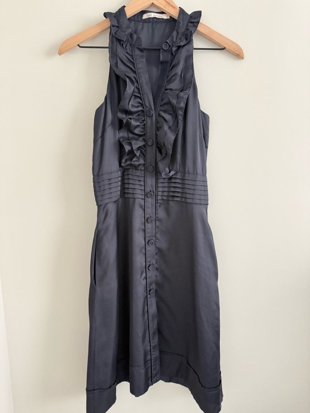 Seven For All Mankind Ruffle Trim Sleeveless Shirt Dress Black XS